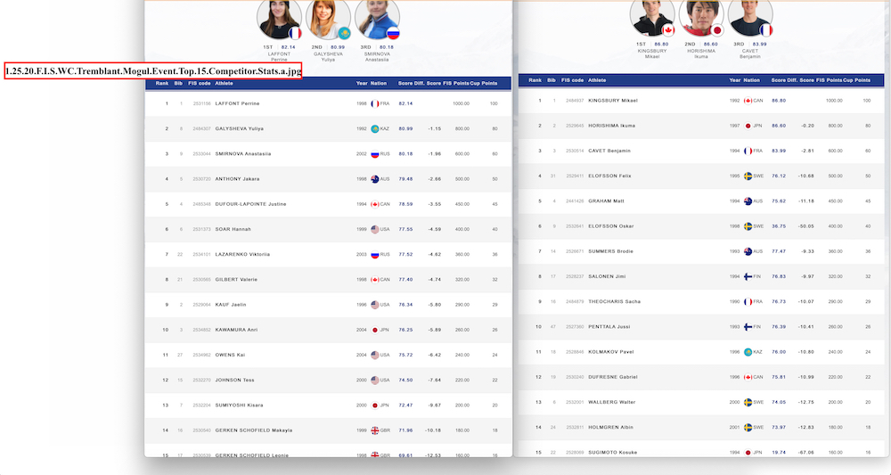 Screenshots/Stats Courtesy of Alpine Canada and F.I.S.