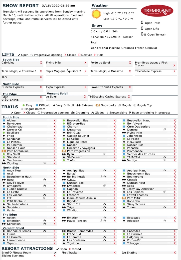Archival Copy of Official Open Trails,<br />Grooming, Snowmaking, Lift Status and Mountain Conditions Courtesy of Tremblant.ca