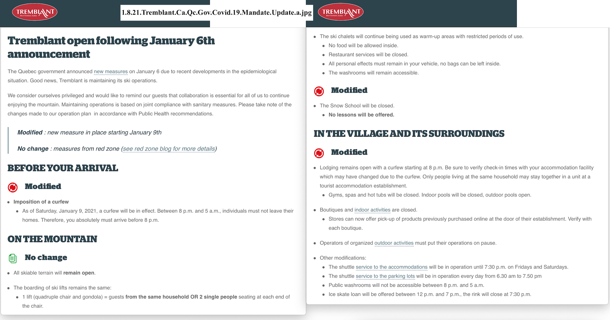 Screenshots Courtesy of Tremblant.ca