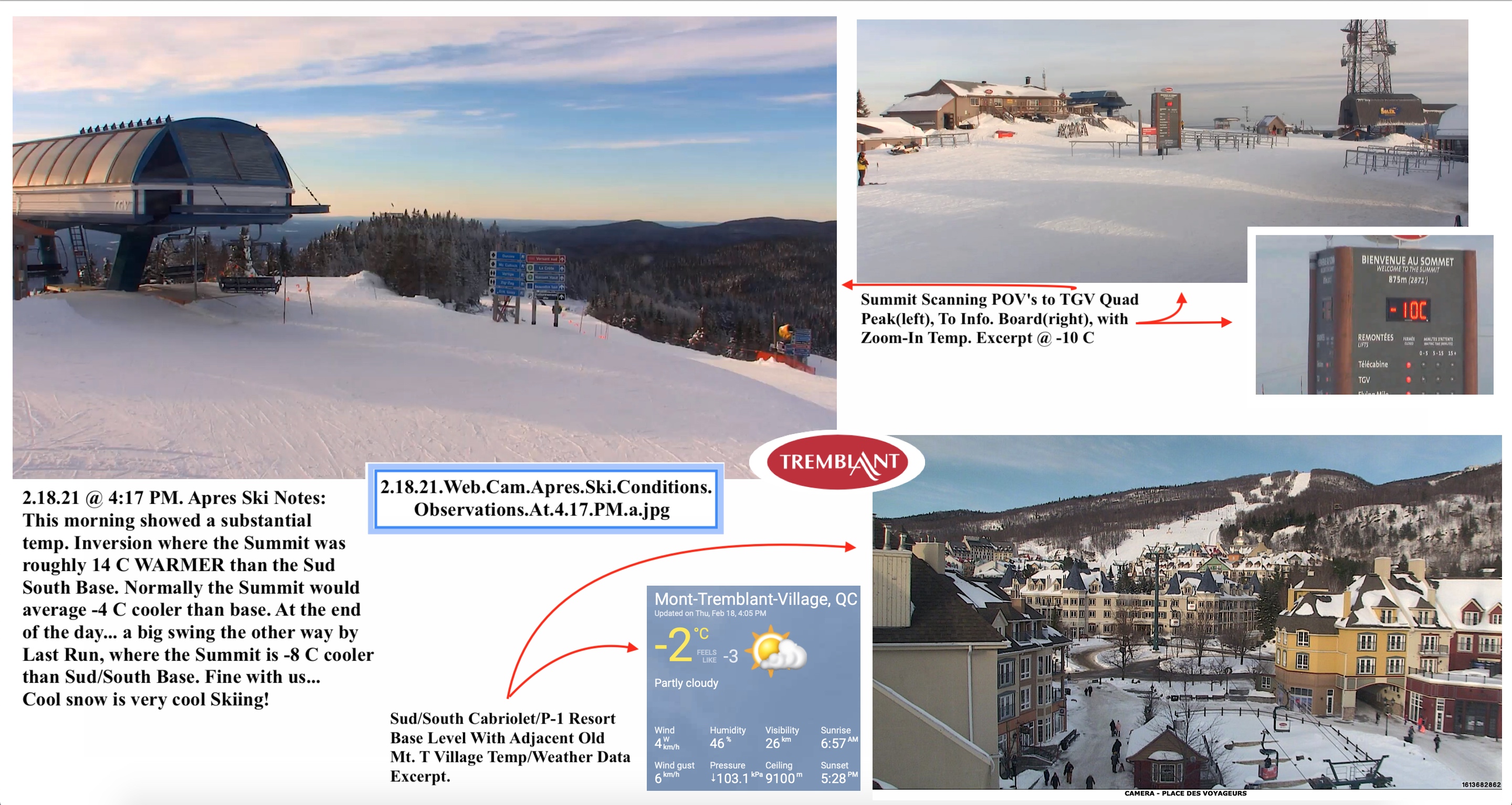 Web Cam Snap Shots Courtesy of Tremblant.ca - Graphic Weather Data Screenshot Courtesy of The Weather Network.