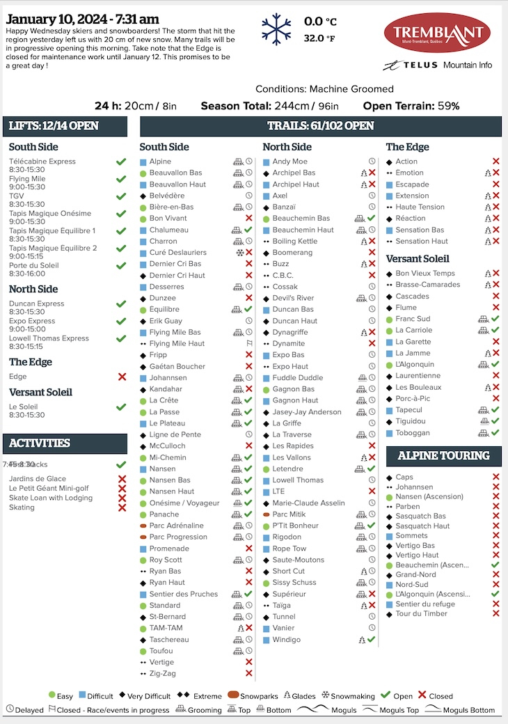 Archival Copy of Official Open<br />Trails, Grooming, Snowmaking, Lift Status and Mountain Conditions Courtesy of Tremblant.ca