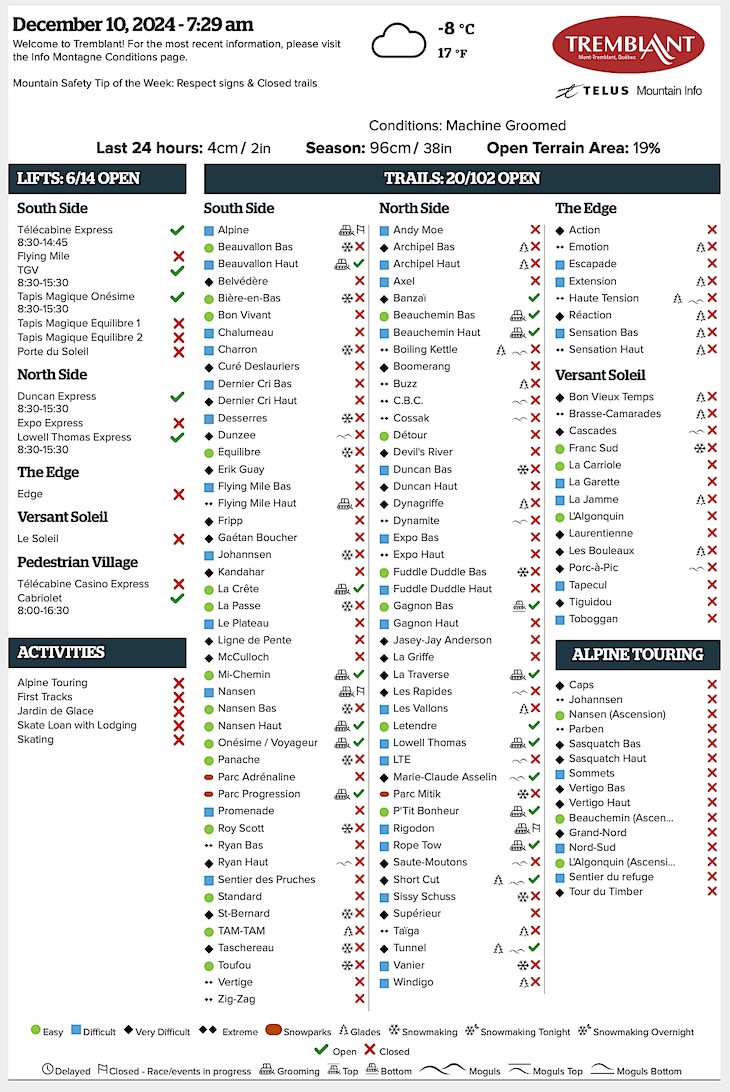 Archival Copy of Official Open<br />Trails, Grooming, Snowmaking, Lift Status and Mountain Conditions Courtesy of Tremblant.ca