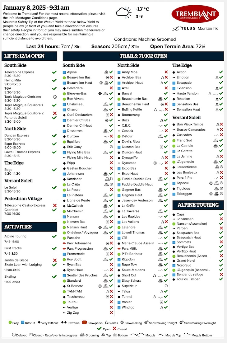 Archival Copy of Official Open<br />Trails, Grooming, Snowmaking, Lift Status and Mountain Conditions Courtesy of Tremblant.ca