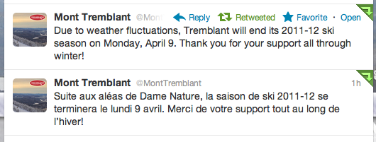 Screenshot, Courtesy of Tremblant.ca Twitter Acct.