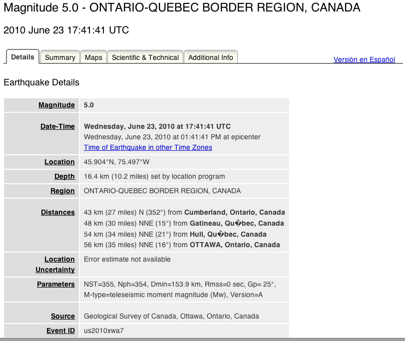 Screenshot and all enclosed data courtesy of <br />U.S. Geological Service.
