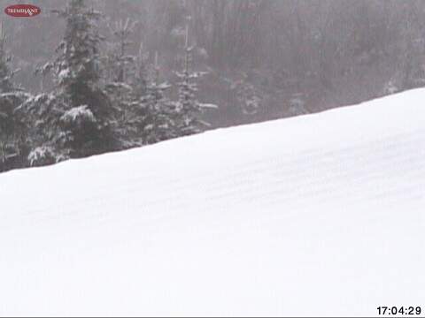 This may look like a groomed run, but if it does that's an optical illusion as we look out over the roof of the summit Ski Patrol H.Q. towards Duncan. What appear to groomed lines of corduroy are actually shingles on the roof!