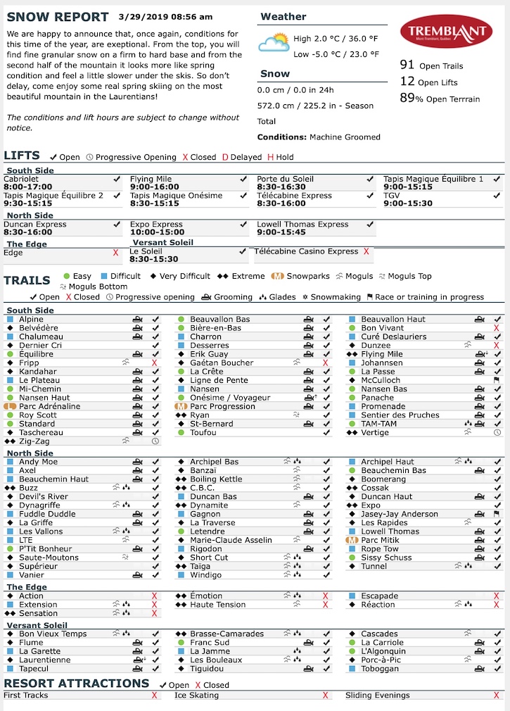 Archival Copy of Official Open Trails,<br />Grooming, Snowmaking, Lift Status and Mountain Conditions Courtesy of Tremblant.ca