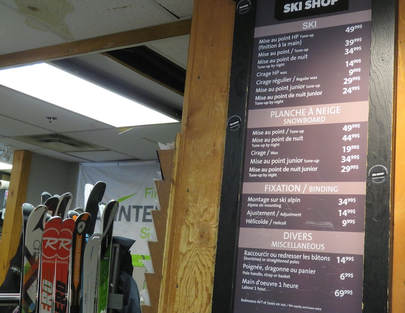 Ski Shop Menu Photo Copy Courtesy of Tremblant.ca