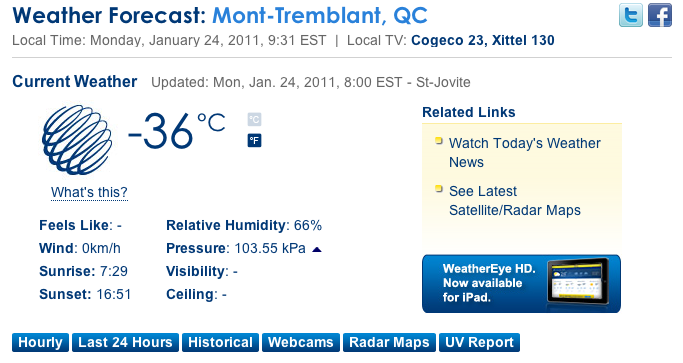 Screenshot courtesy of the Weather Network.