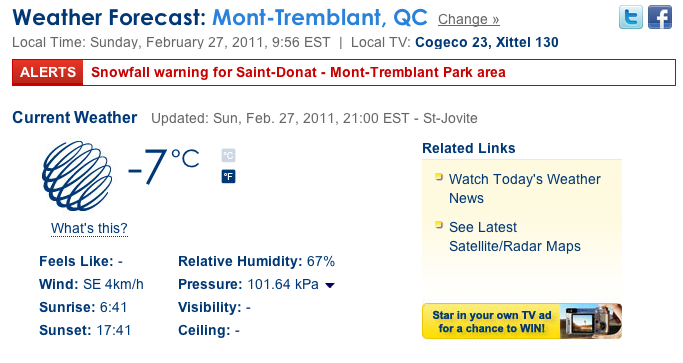 Screenshot Courtesy of the Weather  Network.
