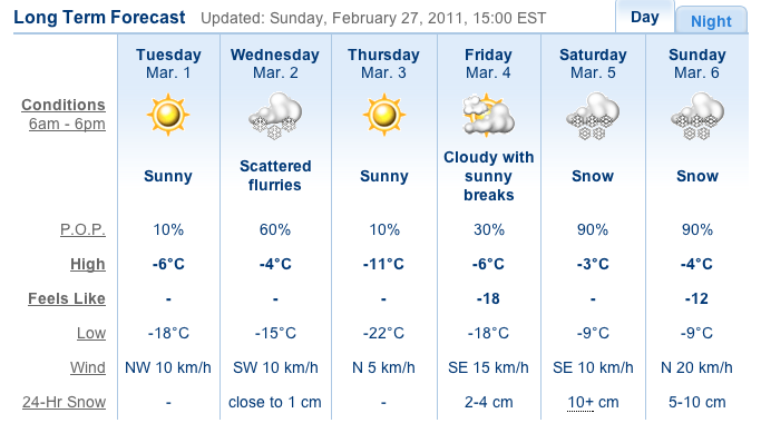 Screenshot Courtesy of the Weather  Network.