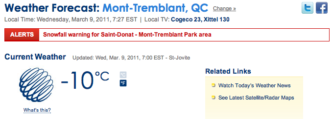 Screenshot courtesy of The Weather Network.