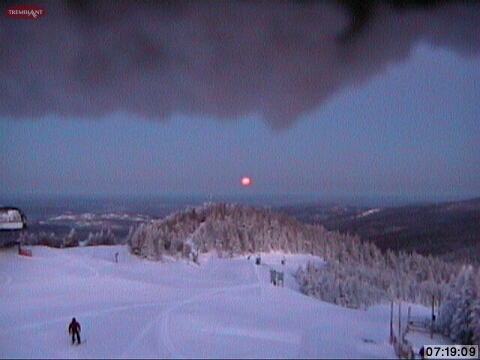 Spectacular &quot;Moon-Set&quot; over Tremblant this A.M. Look at the Quality of the Grooming, Absolutely Perfect !