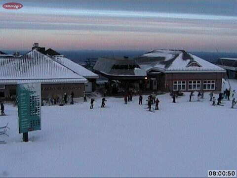 Skiers and Boarders @Tremblant take advantage of the &quot;First Tracks&quot; Program with a pretty Summit Sunrise in the background.