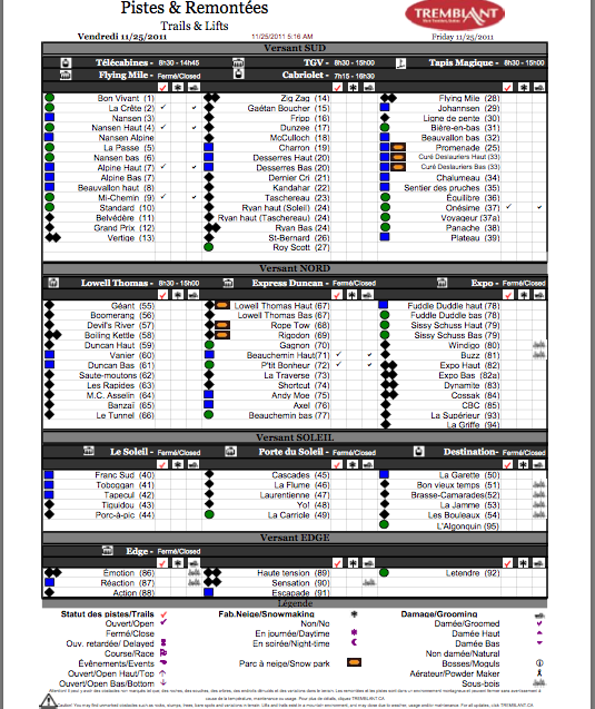Screenshot of Official Trail and Grooming Status Downloadable PDF file, courtesy of www.tremblant.ca