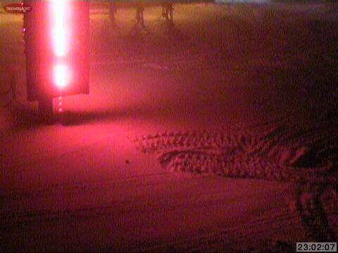 Based on the packer and skidoo tracks, and subject to verification, it looks like snow at the summit.