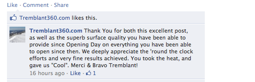 Screenshot of Tremblant.ca FB page, Courtesy of www.tremblant.ca