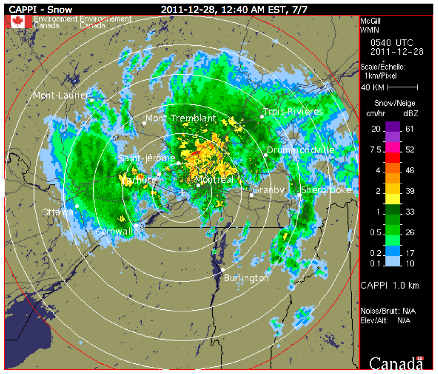 Screenshot of radar image, courtesy of Environment Canada.