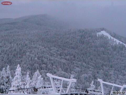 The view North from the top of Lowell Thomas overlooks Johannsen Peak and just to the right, the top of the &quot;Edge&quot; sector. Pure Tremblant Winter Scenery.