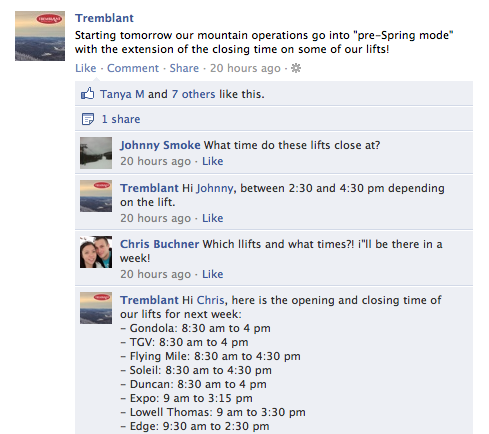 Screenshot Courtesy of Tremblant.ca F/B Fan Page.
