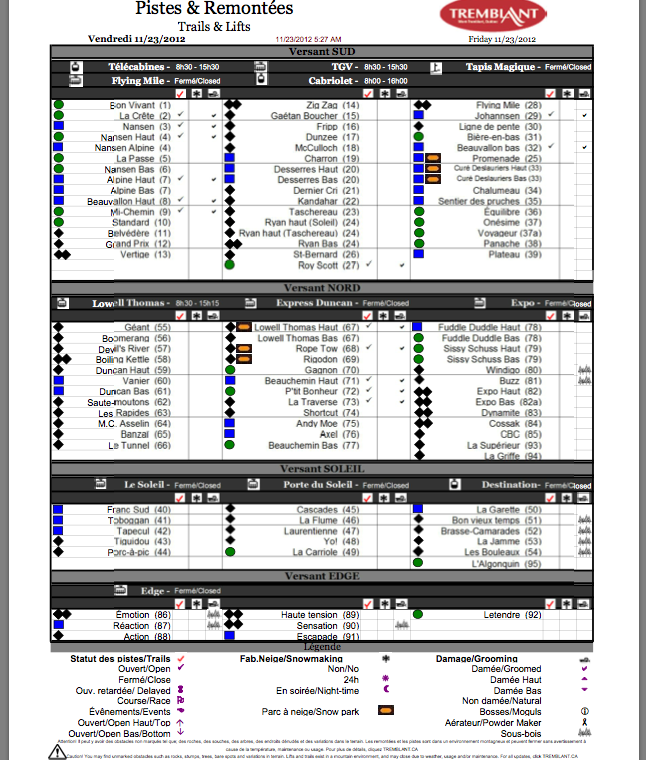 Screenshot of Official, Downloadable Trail and Grooming PDF, Courtesy of www.tremblant.ca