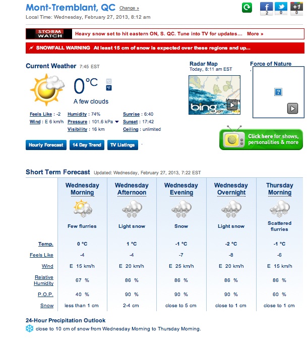 Screenshot Courtesy of The Weather Network.