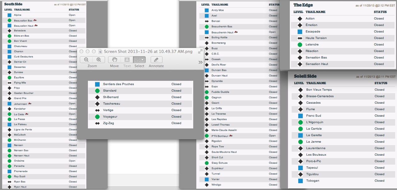 Screenshots of Official Open Trail List Courtesy of Tremblant.ca