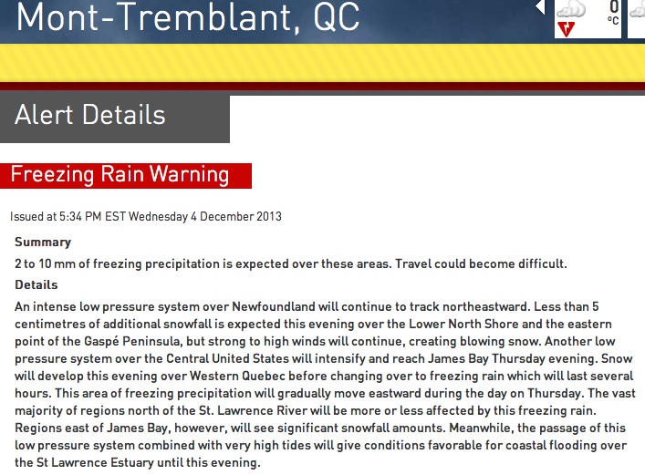 Archival Weather Warning Courtesy of The Weather Network.