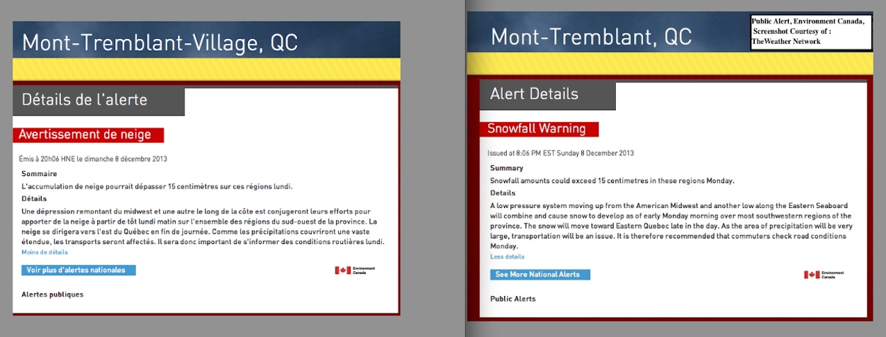 Screenshot, Official Environment Canada Snowfall Warning, Courtesy of The Weather Network.