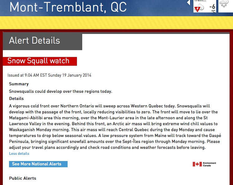 Public Service Weather Alert Screenshot, Courtesy of The Weather Network.