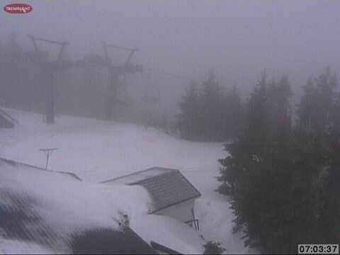 BEFORE: Looking toward the Lowell Thomas Chair Lift from the Summit. Believe it or not, There is Good Spring Skiing here, even if the Weather is Unsual.