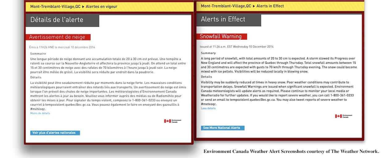Environment Canada Weather Alert Screenshots, courtesy of The Weather Network.