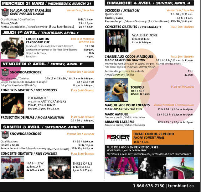 Telus Spin Schedule, Courtesy of www.tremblant.ca