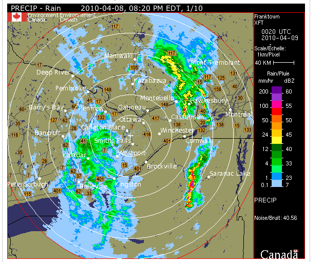 Screen Shot courtesy of Environment Canada<br />Weather Radar.