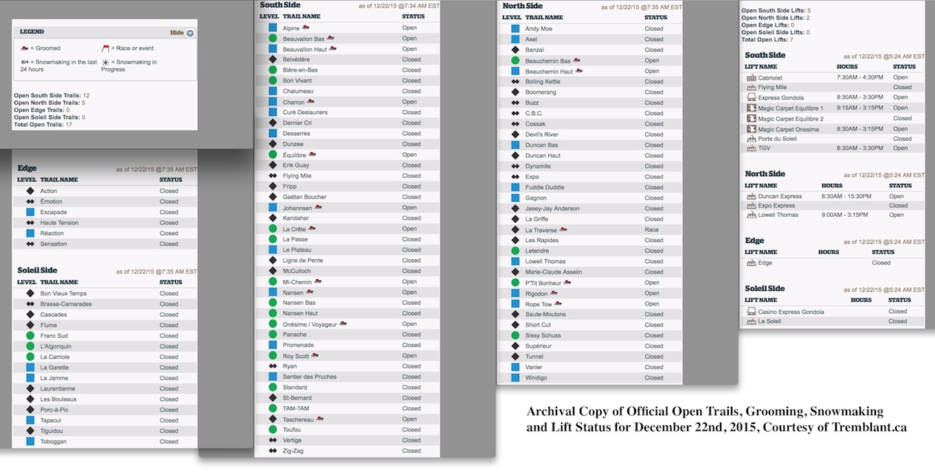 Archival Copy of Official Open Trails, Grooming, Snowmaking and Lift Status, Courtesy of Tremblant.ca