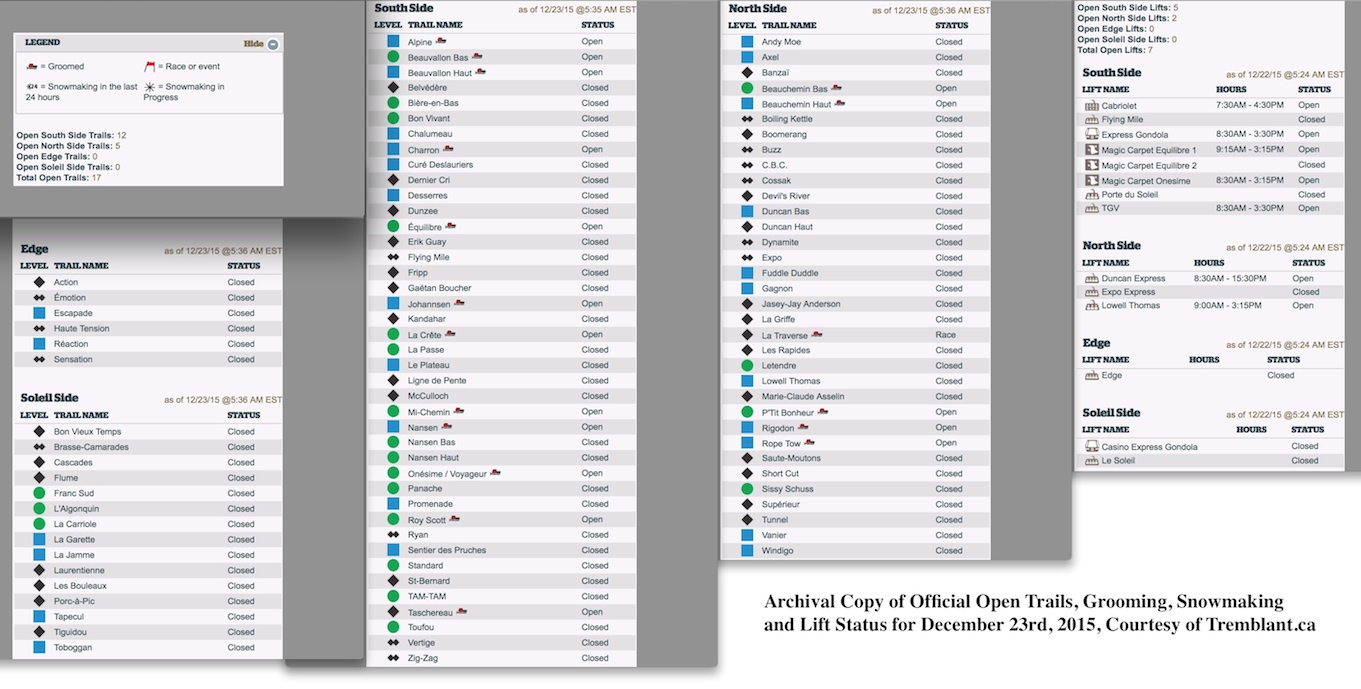 Archival Copy of Official Open Trails, Grooming, Snowmaking and Lift Status, Courtesy of Tremblant.ca