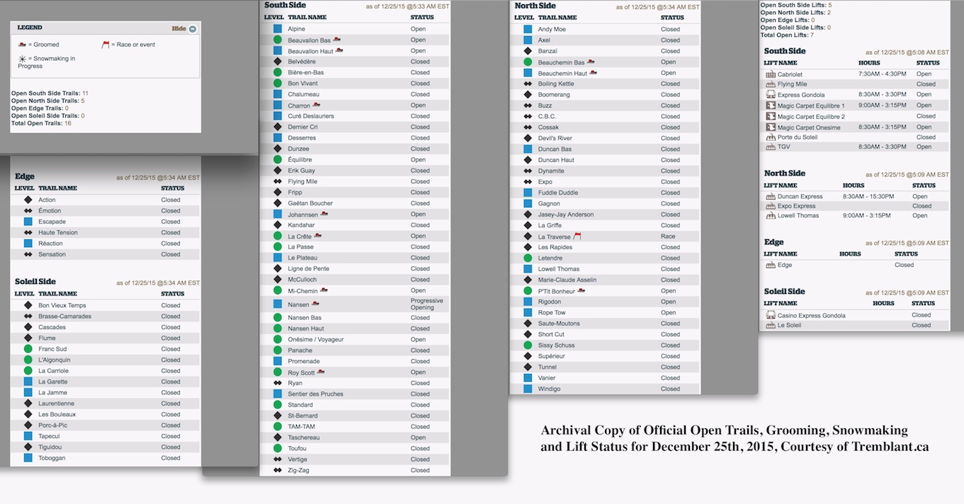 Archival Copy of Official Open Trails, Grooming, Snowmaking and Lift Status, Courtesy of Tremblant.ca