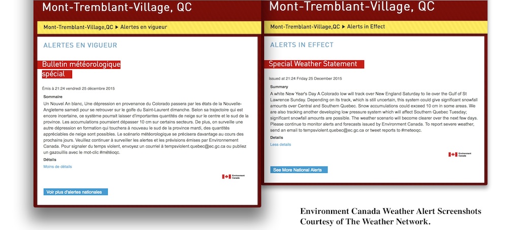 Environment Canada Weather Alert Screenshots Courtesy of The Weather Network.