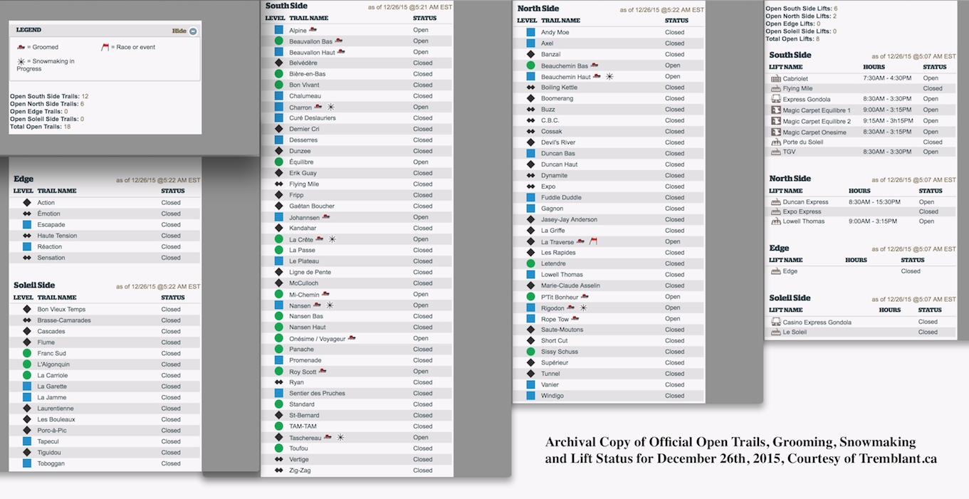 Archival Copy of Official Open Trails, Grooming, Snowmaking and Lift Status, Courtesy of Tremblant.ca