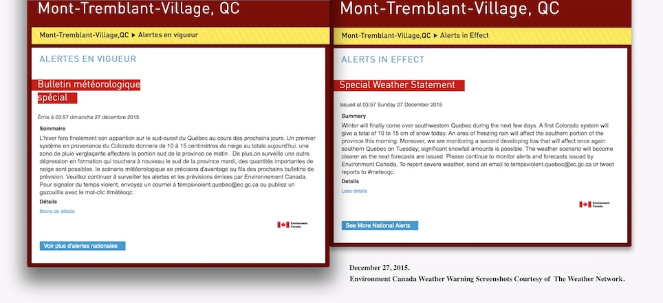 Environment Canada Weather Warning Screenshots Courtesy of The Weather Network.