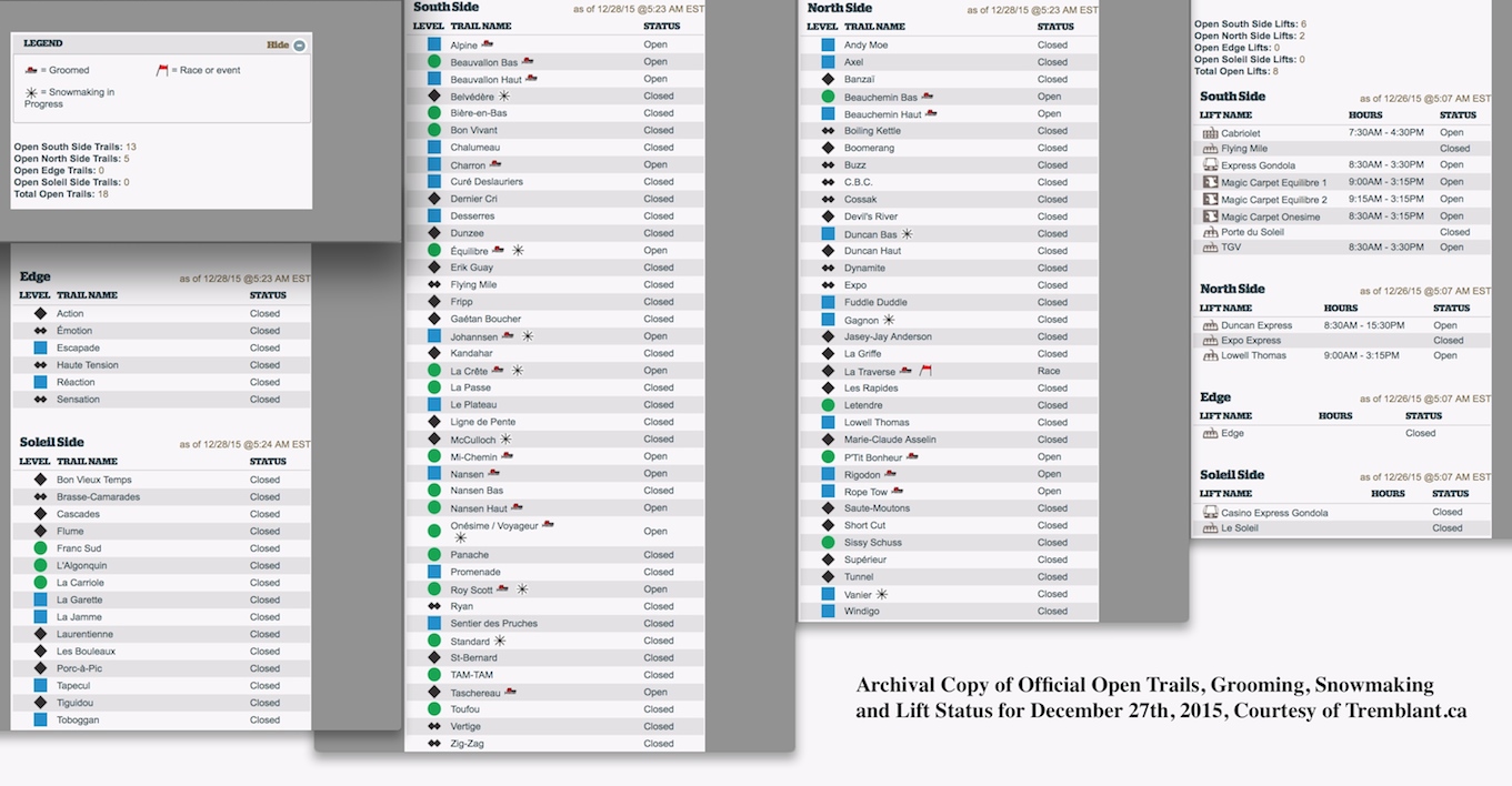 Archival Copy of Official Open Trails, Grooming, Snowmaking and Lift Status, Courtesy of Tremblant.ca