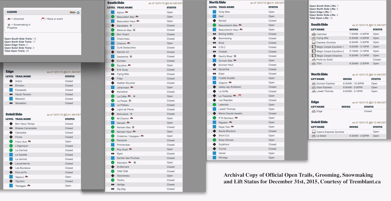 Archival Copy of Official Open Trails, Grooming, Snowmaking and Lift Status, Courtesy of Tremblant.ca