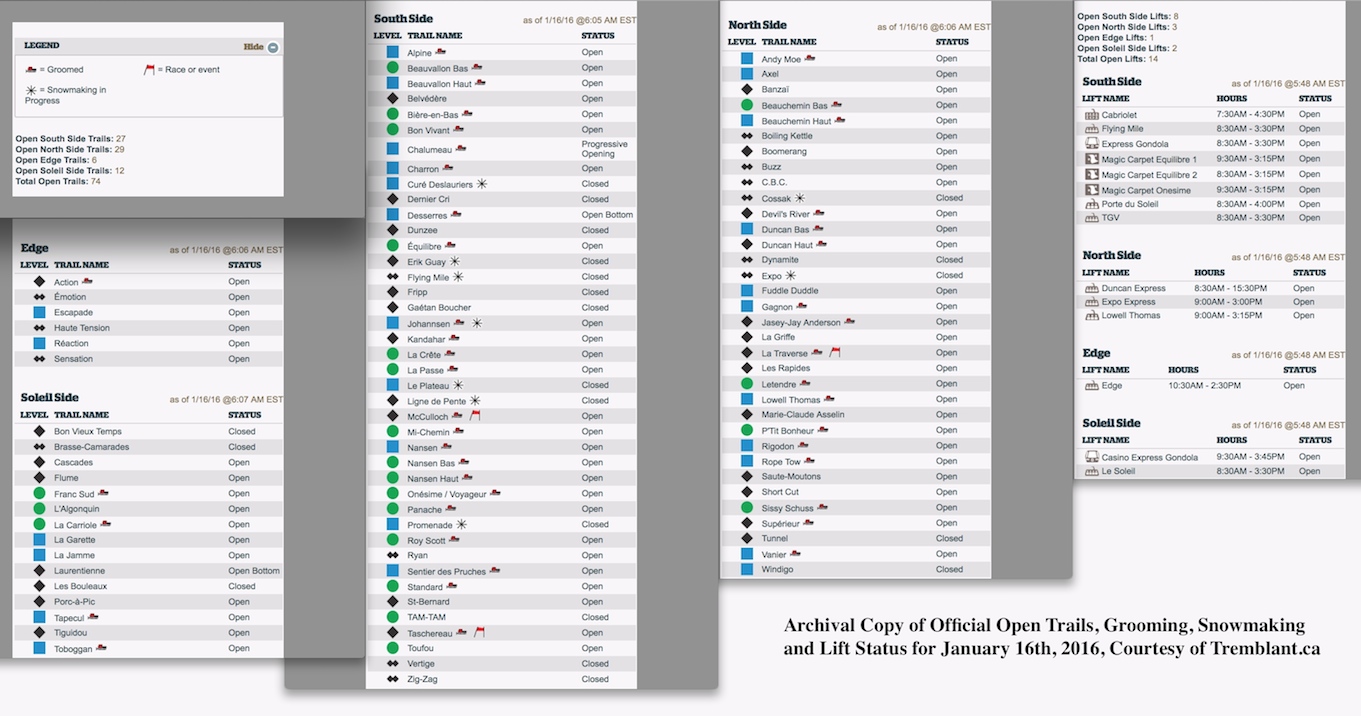 Archival Copy of Official Open Trails, Grooming, Snowmaking and Lift Status, Courtesy of Tremblant.ca