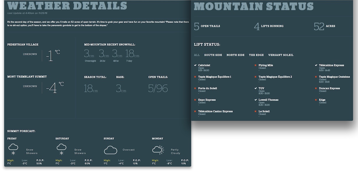 Archival Copy of Official Open Trails,<br />Grooming, Snowmaking, Lift Status and Mountain Conditions Courtesy of Tremblant.ca