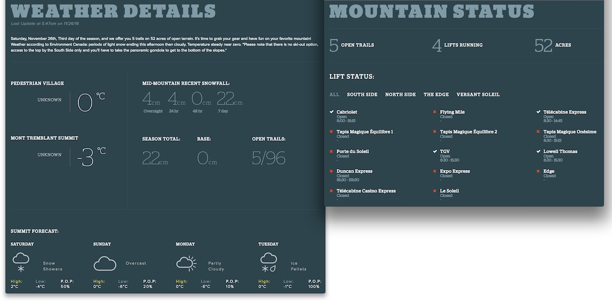 Archival Copy of Official Open Trails,<br />Grooming, Snowmaking, Lift Status and Mountain Conditions Courtesy of Tremblant.ca